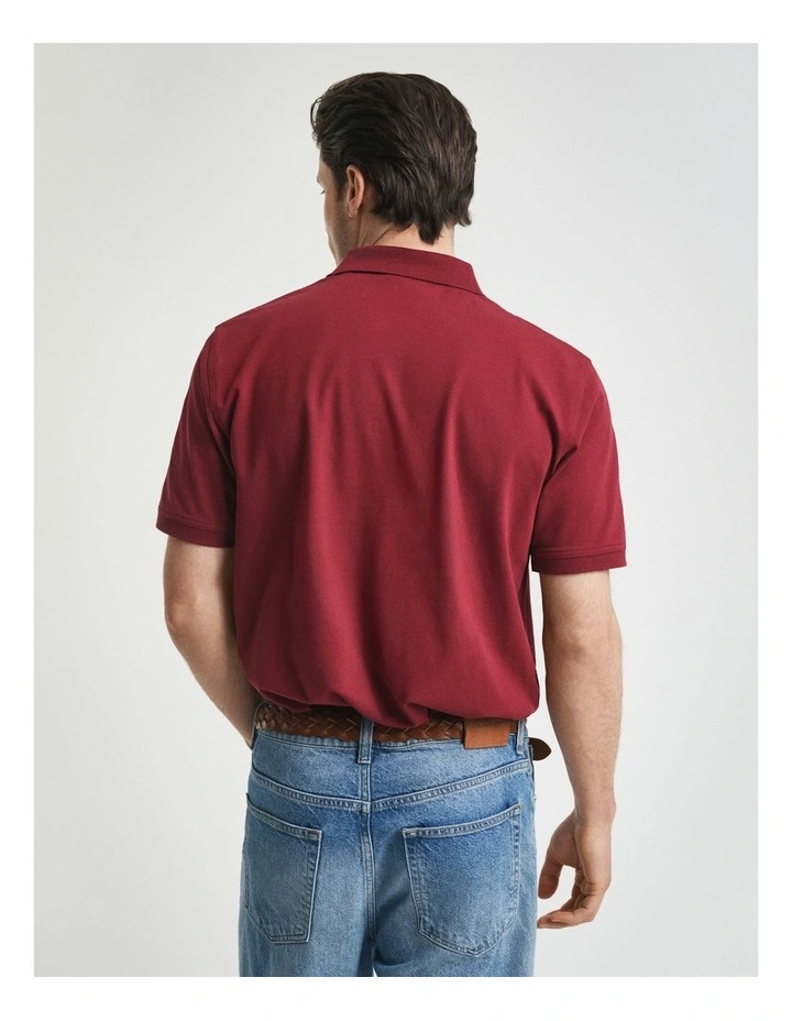 Contrast Piqu Polo Shirt in Plumped Red image 2