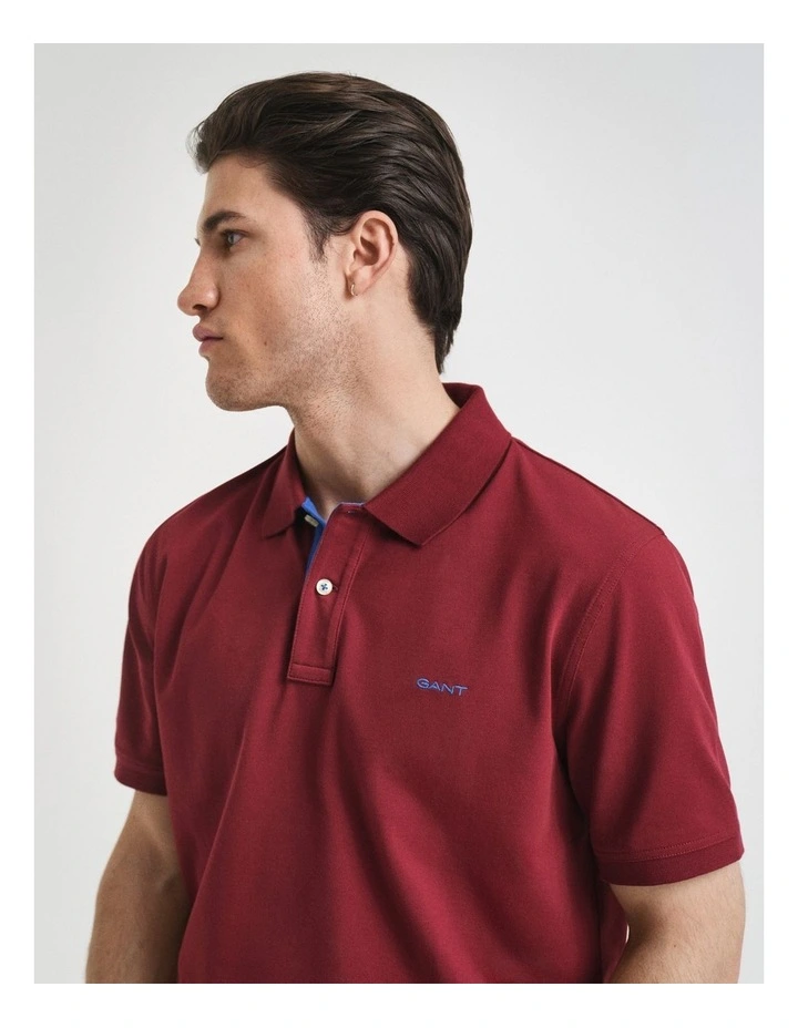 Contrast Piqu Polo Shirt in Plumped Red image 4
