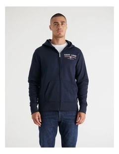 Graphic Full Zip Hoodie in Evening Blue