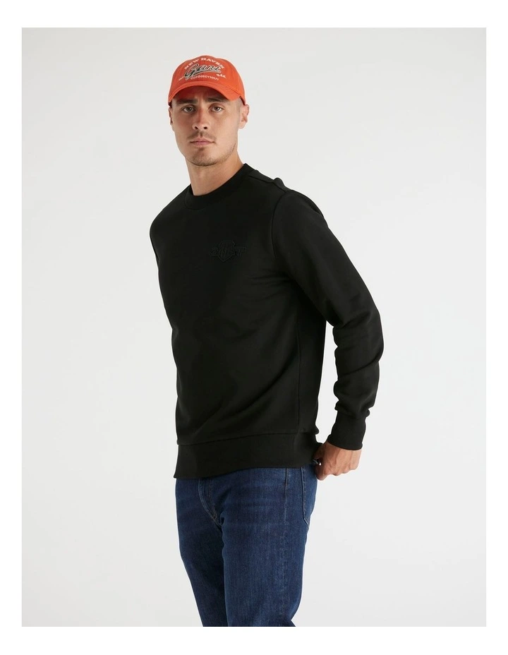Tonal Shield Crew Neck Sweatshirt in Black image 3
