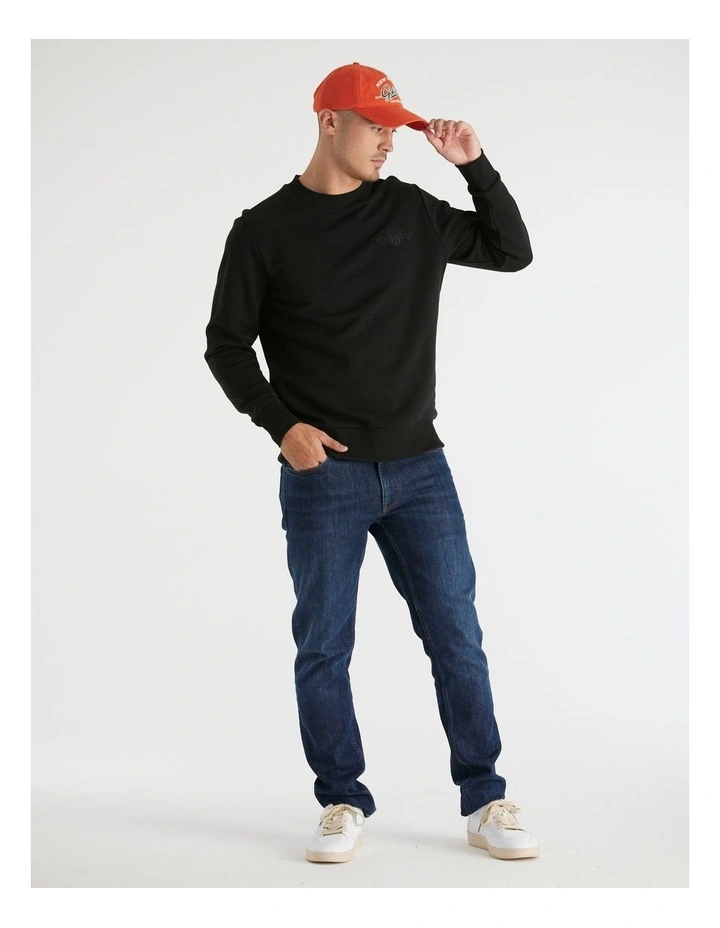 Tonal Shield Crew Neck Sweatshirt in Black image 4