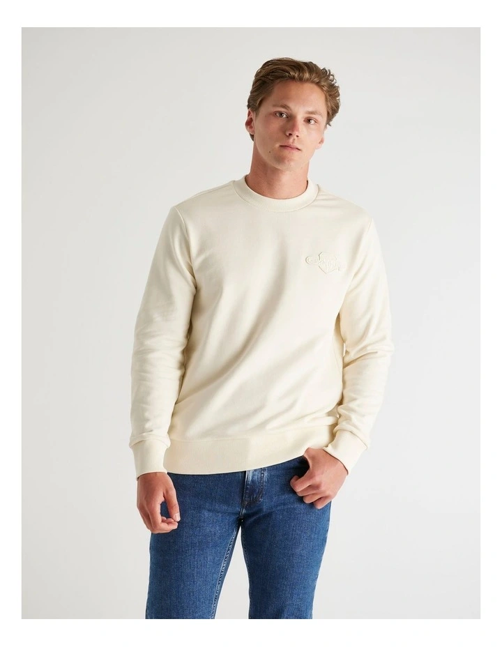 Tonal Shield Crew Neck Sweatshirt in Cream image 5