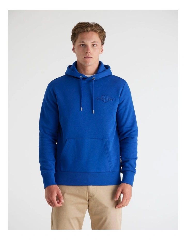 Tonal Shield Hoodie in College Blue image 4
