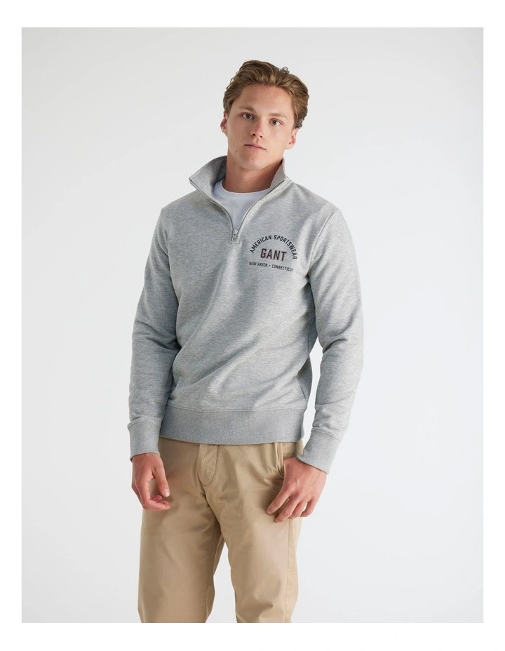 Half-Zip Printed Graphic Sweatshirt in Grey Melange image 4