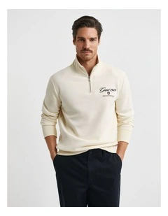 1949 Graphic Half-Zip Sweatshirt in Cream