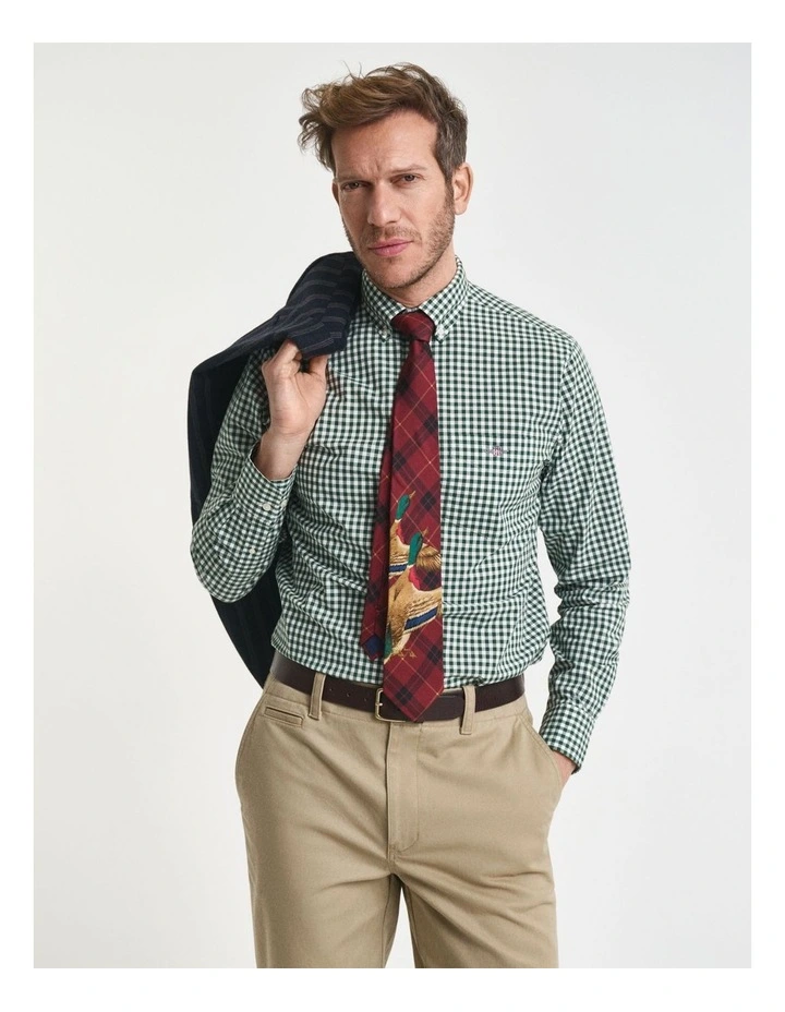 Regular Fit Gingham Poplin Shirt in Forest Green image 1