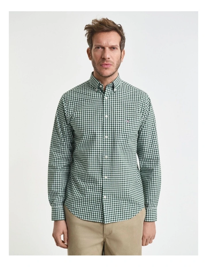 Regular Fit Gingham Poplin Shirt in Forest Green image 3