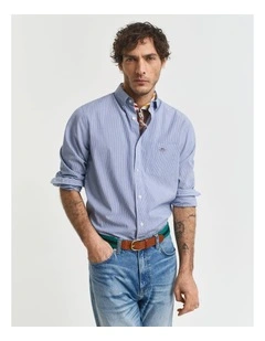 Regular Fit Banker Stripe Poplin Shirt in College Blue
