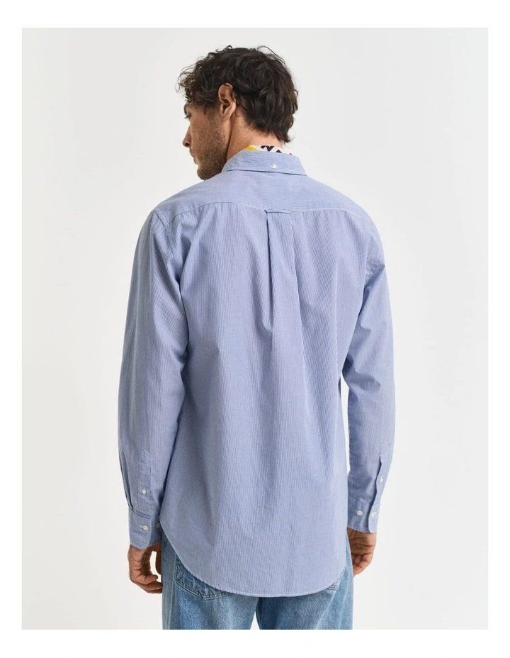Regular Fit Banker Stripe Poplin Shirt in College Blue image 2