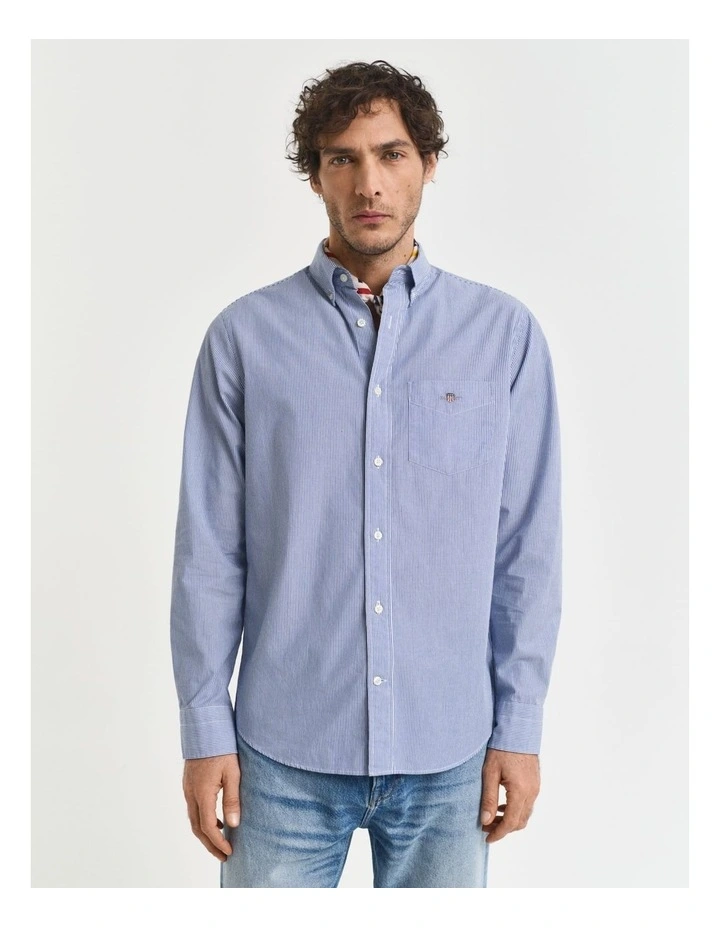 Regular Fit Banker Stripe Poplin Shirt in College Blue image 3