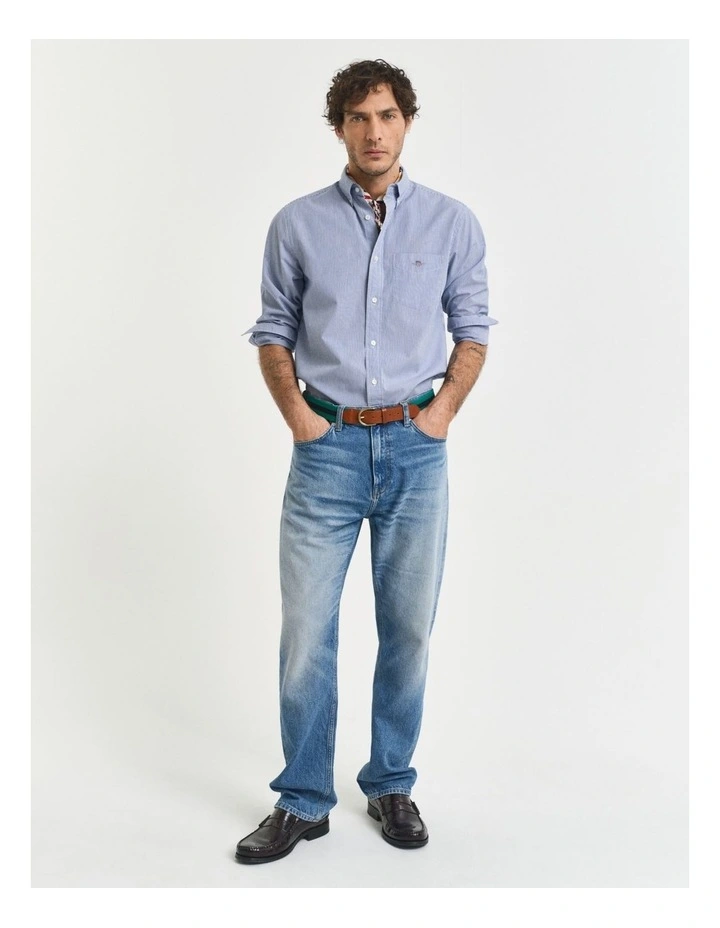 Regular Fit Banker Stripe Poplin Shirt in College Blue image 4