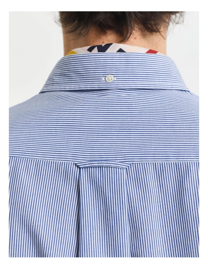 Regular Fit Banker Stripe Poplin Shirt in College Blue image 5