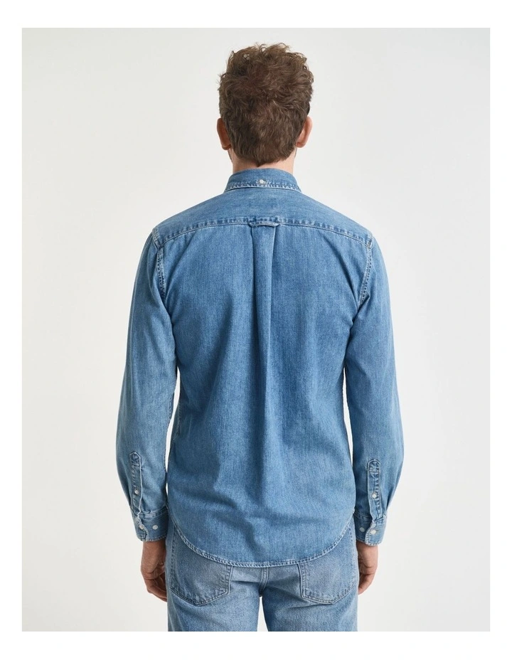 Regular Fit Denim Shirt in Semi Light Blue Worn image 2