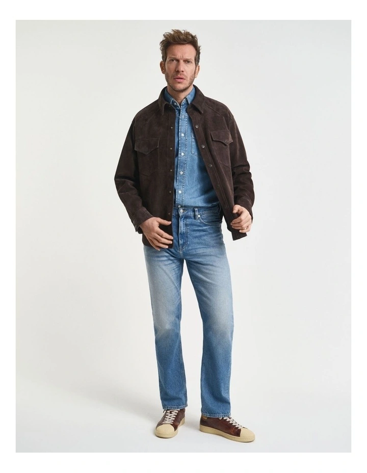 Regular Fit Denim Shirt in Semi Light Blue Worn image 3