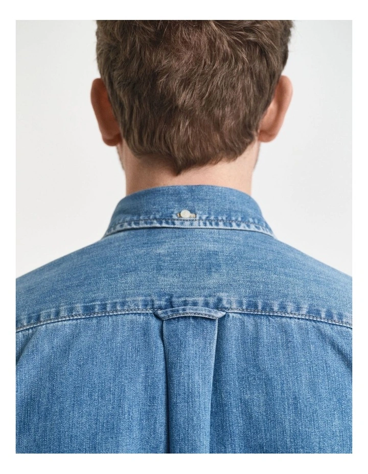 Regular Fit Denim Shirt in Semi Light Blue Worn image 4