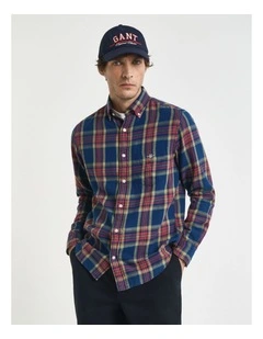 Regular Fit Checked Indigo Twill Shirt  in Indigo