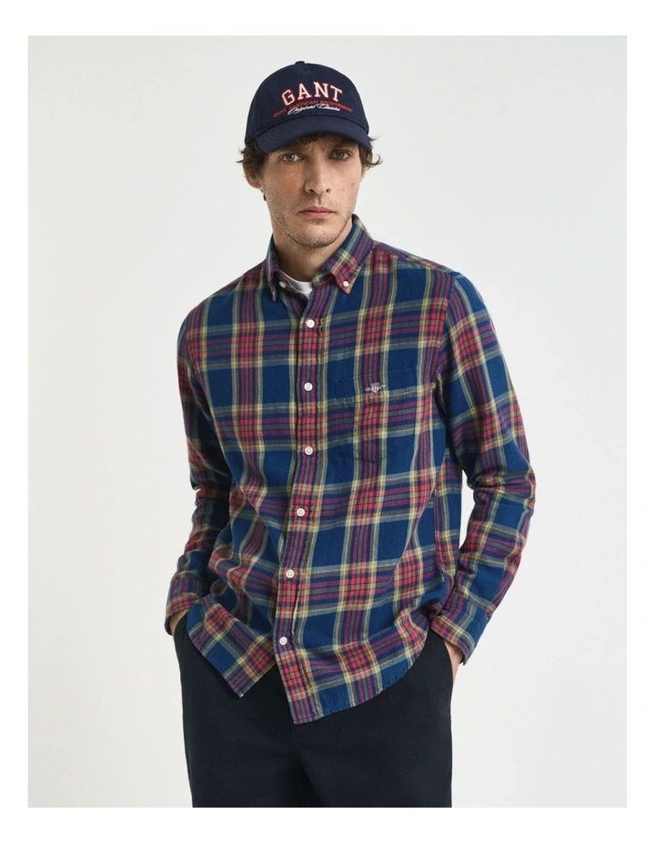 Regular Fit Checked Indigo Twill Shirt  in Indigo image 1