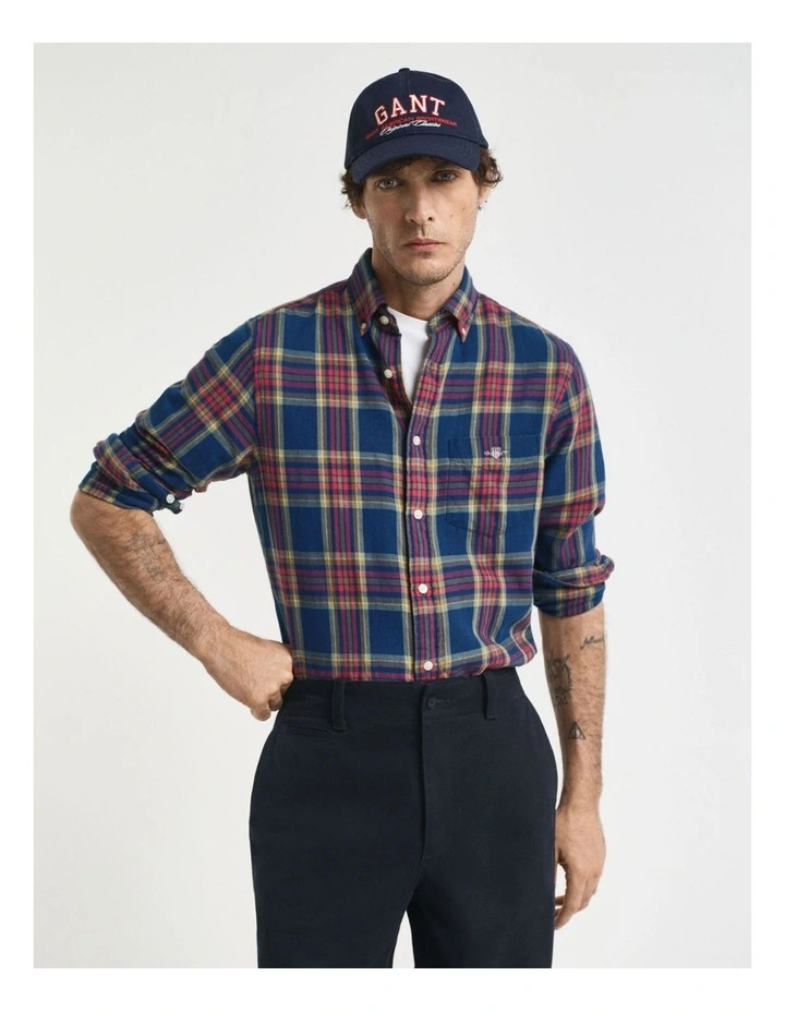 Regular Fit Checked Indigo Twill Shirt  in Indigo image 3