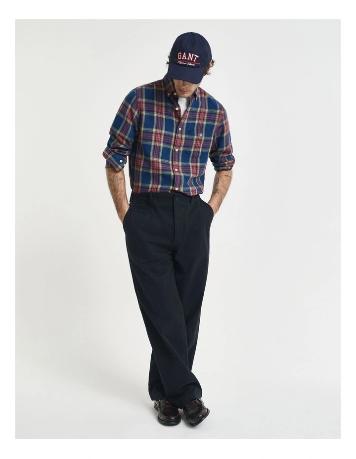 Regular Fit Checked Indigo Twill Shirt  in Indigo image 4