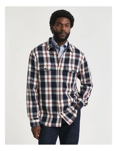 Checked Twill Overshirt in Evening Blue