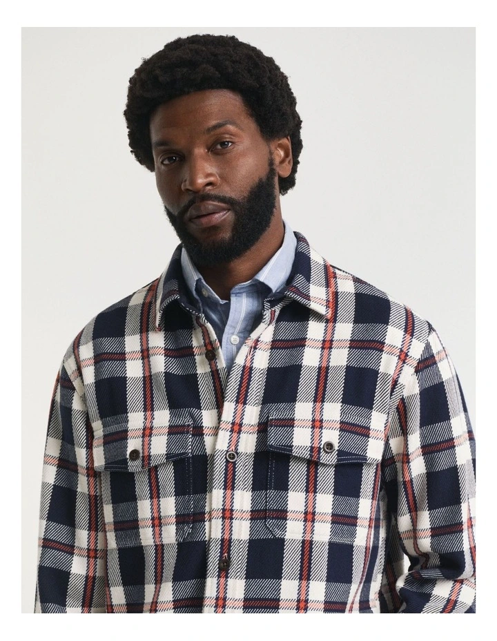 Checked Twill Overshirt in Evening Blue image 3
