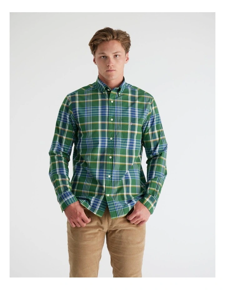 Regular Fit Classic Poplin Check Shirt in Forest Green image 1