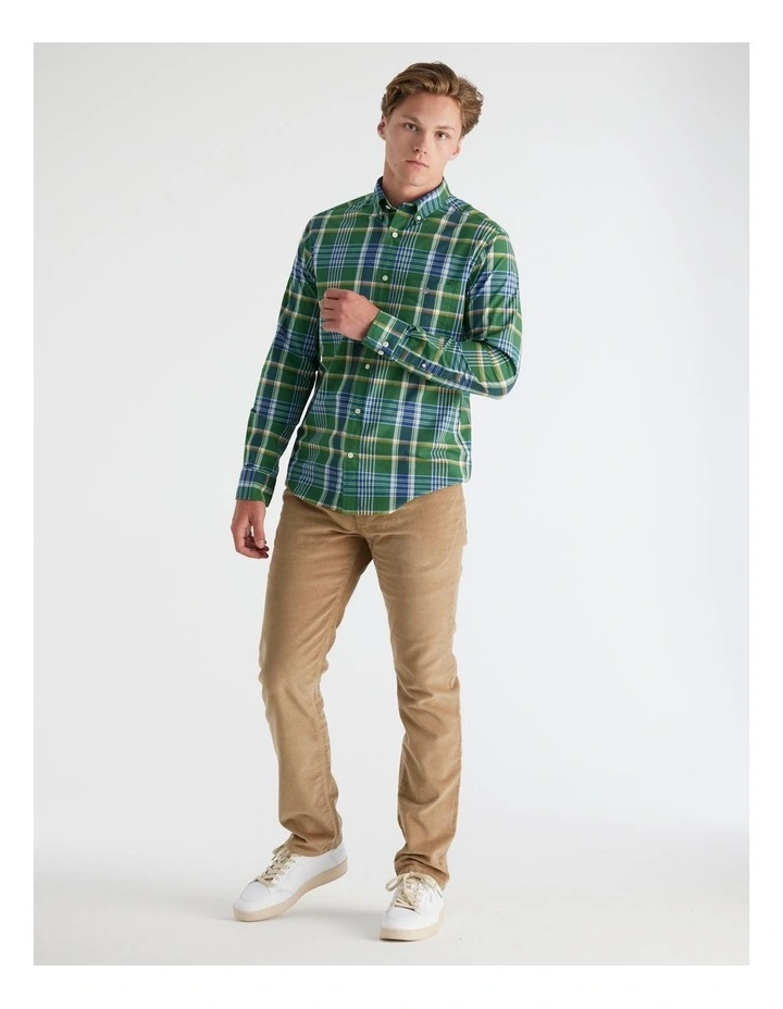 Regular Fit Classic Poplin Check Shirt in Forest Green image 3