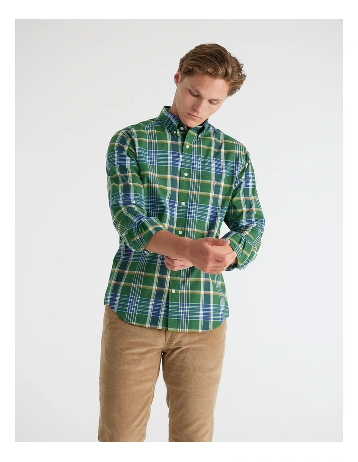 Regular Fit Classic Poplin Check Shirt in Forest Green image 4