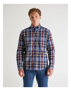 Regular Fit Classic Poplin Check Shirt in Persian Blue