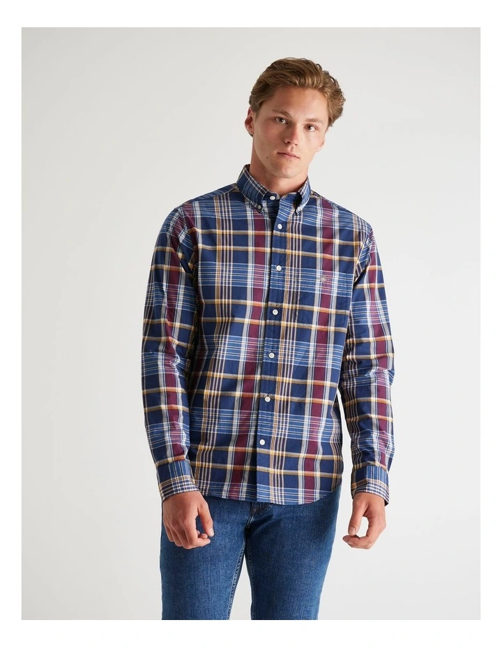 Regular Fit Classic Poplin Check Shirt in Persian Blue image 3