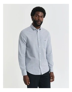 Regular Fit Micro Checked Classic Poplin Shirt in Forest Green