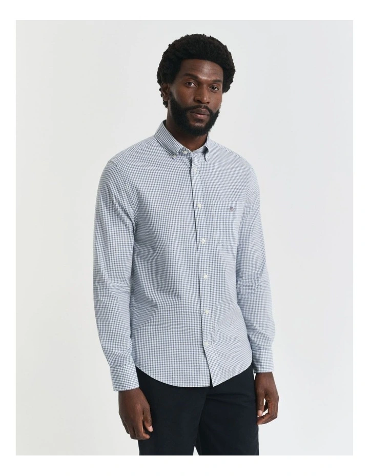 Regular Fit Micro Checked Classic Poplin Shirt in Forest Green image 1