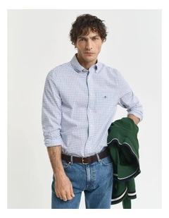 Regular Fit Micro Checked Classic Poplin Shirt in Clear Sky