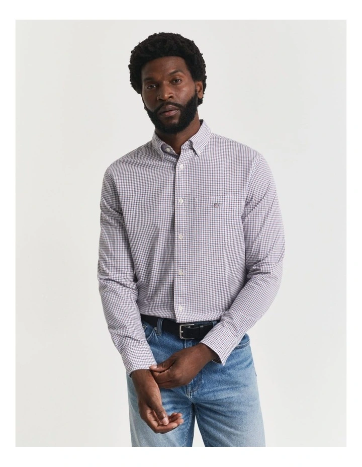 Regular Fit Micro Checked Classic Poplin Shirt in Plumped Red image 1