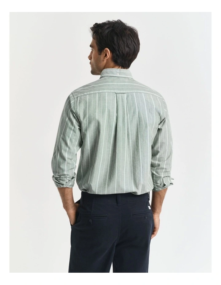 Regular Fit Striped Classic Oxford Shirt in Forest Green image 2