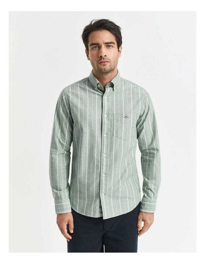 Regular Fit Striped Classic Oxford Shirt in Forest Green image 3