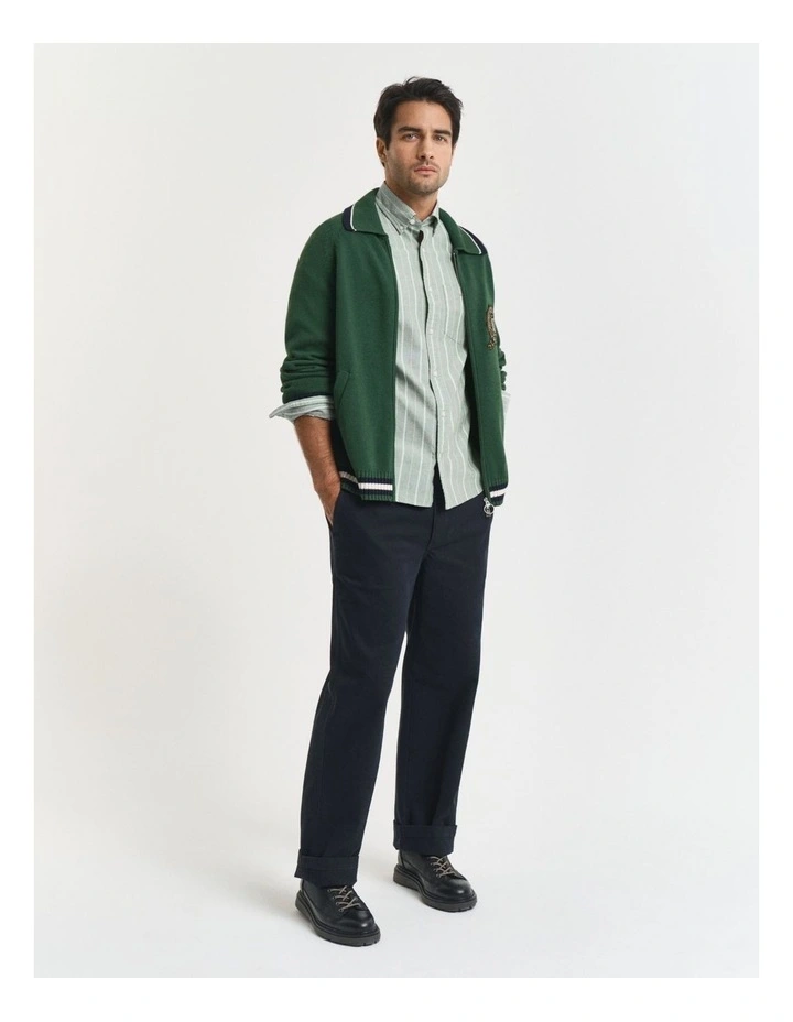 Regular Fit Striped Classic Oxford Shirt in Forest Green image 4