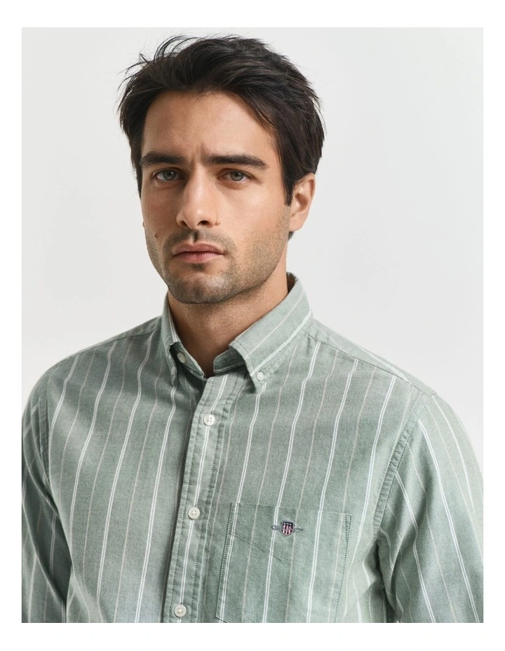 Regular Fit Striped Classic Oxford Shirt in Forest Green image 5
