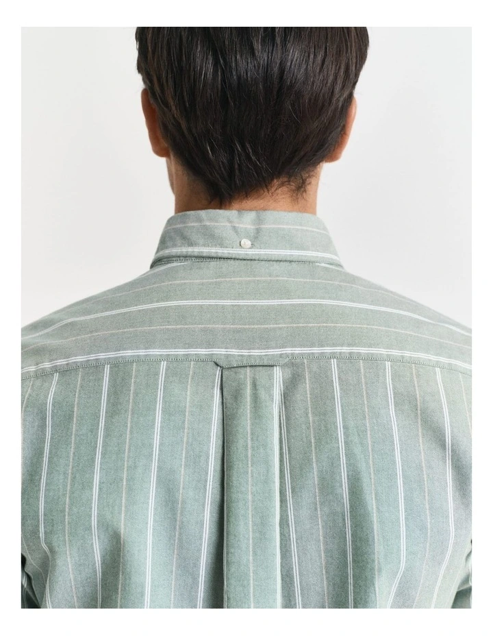 Regular Fit Striped Classic Oxford Shirt in Forest Green image 6