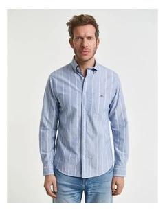 Regular Fit Striped Classic Oxford Shirt in Rich Blue