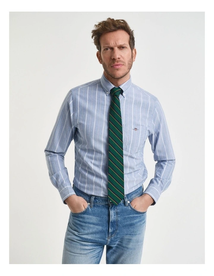 Regular Fit Striped Classic Oxford Shirt in Rich Blue image 3