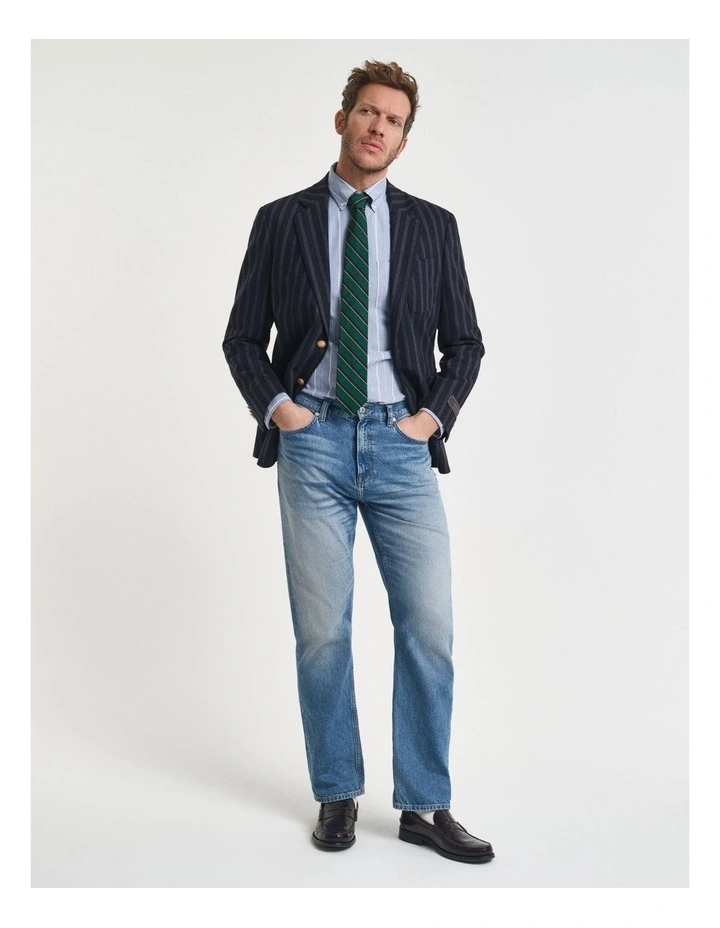 Regular Fit Striped Classic Oxford Shirt in Rich Blue image 4