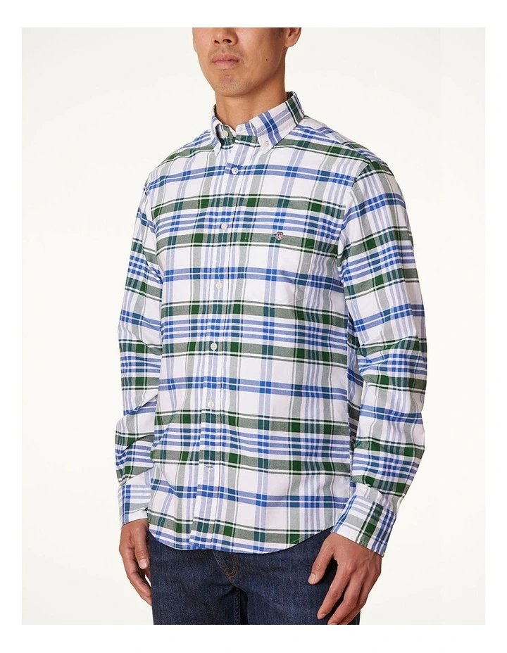 Regular Fit Classic Oxford Check Shirt in Forest Green image 3