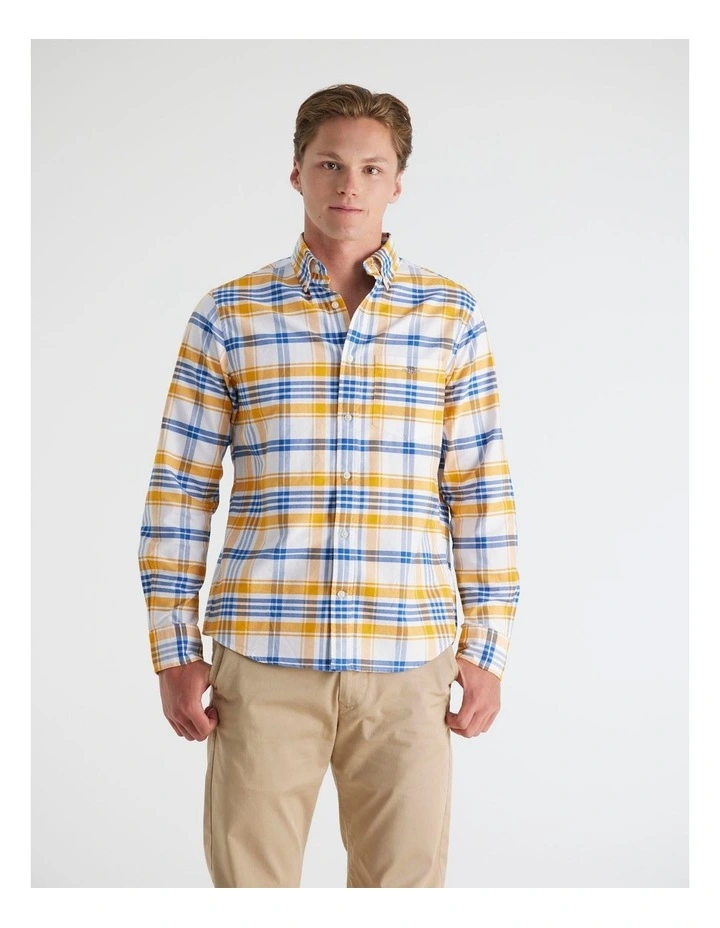 Regular Fit Classic Oxford Check Shirt in Yellow Lichen image 1