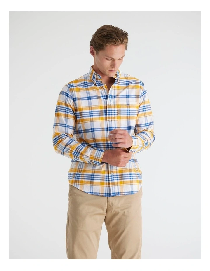 Regular Fit Classic Oxford Check Shirt in Yellow Lichen image 3