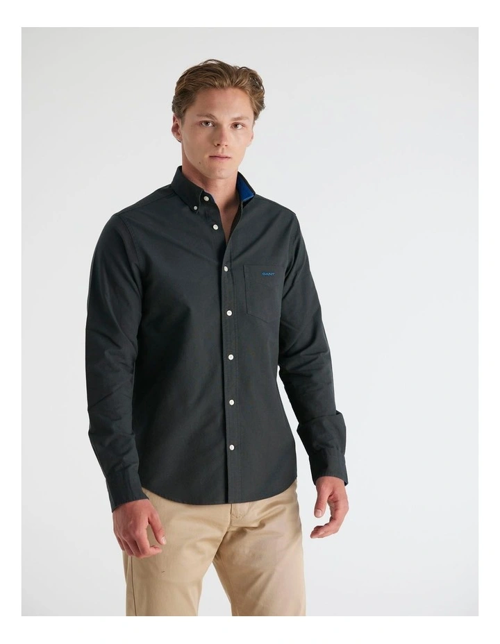 Regular Fit Beefy Oxford Shirt in Black image 3