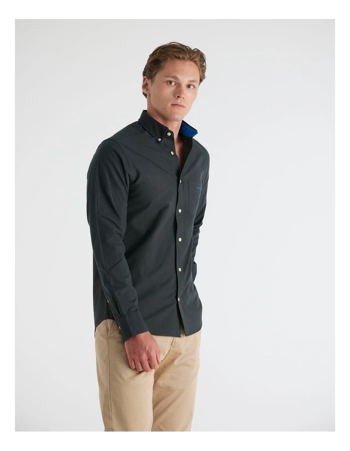 Regular Fit Beefy Oxford Shirt in Black image 4
