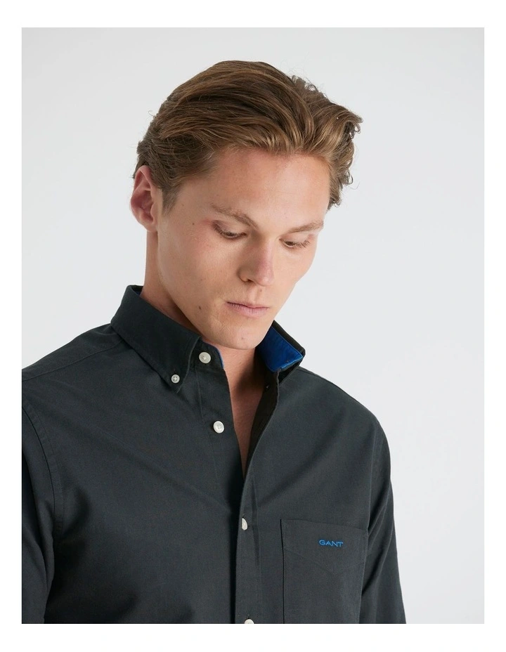 Regular Fit Beefy Oxford Shirt in Black image 5