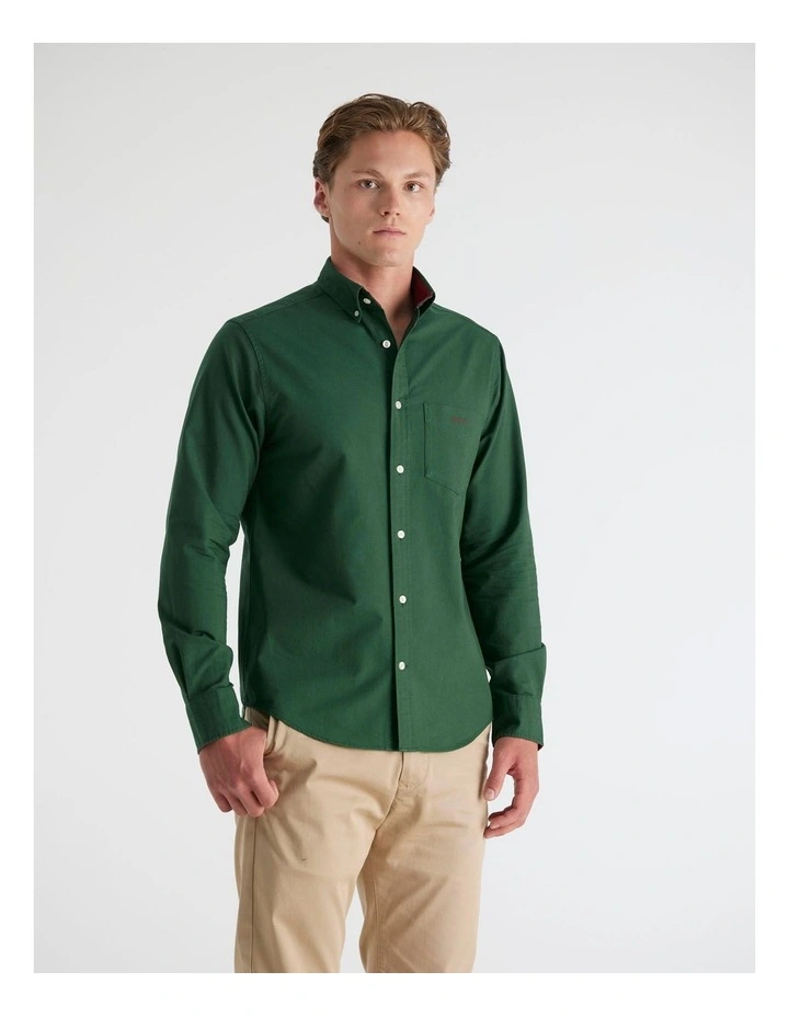 Regular Fit Beefy Oxford Shirt in Tartan Green image 3