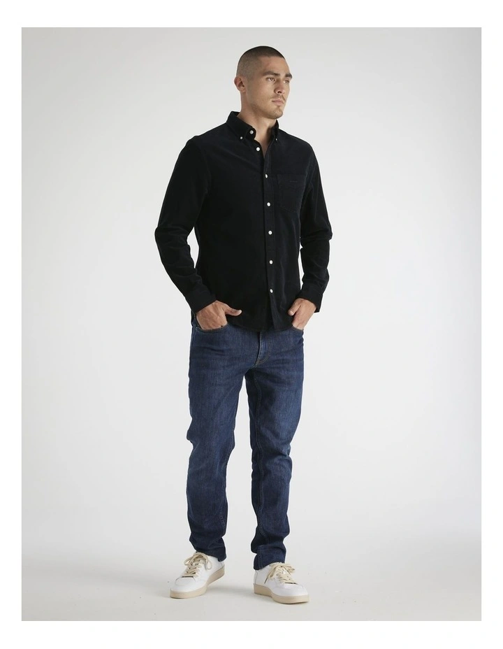 Regular Fit Corduroy Shirt in Black image 3